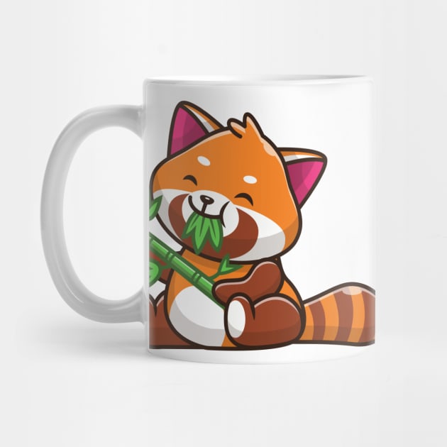 Cute Red Panda Eating Bamboo Cartoon by Catalyst Labs